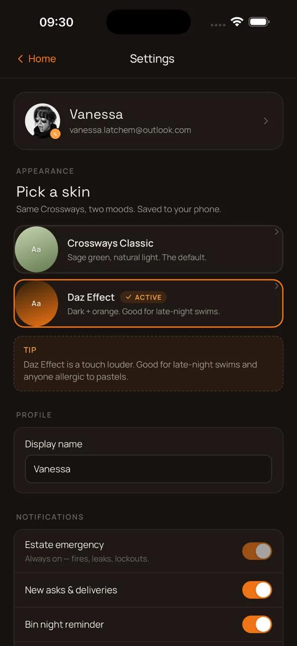Crossways residents app bin-day reminders screen