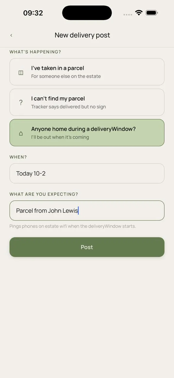 Crossways residents app, screen 2
