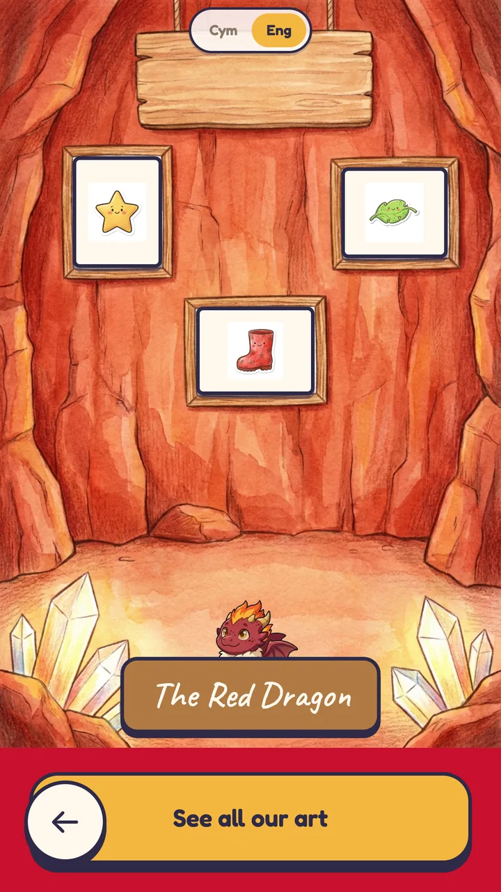 Deor dragon cave, collected artwork hanging on the cave walls