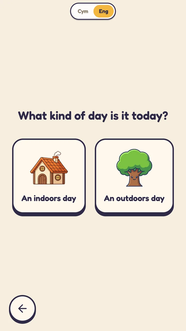 Deor asking whether it is an indoors day or an outdoors day