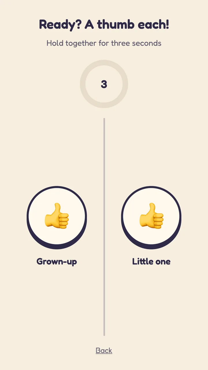 Deor mission confirmation, a grown-up and a little one hold a thumb each for three seconds