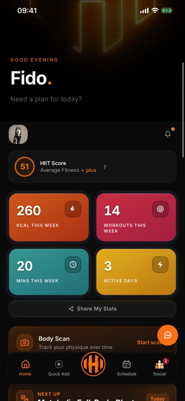HIIT Fitness stats dashboard